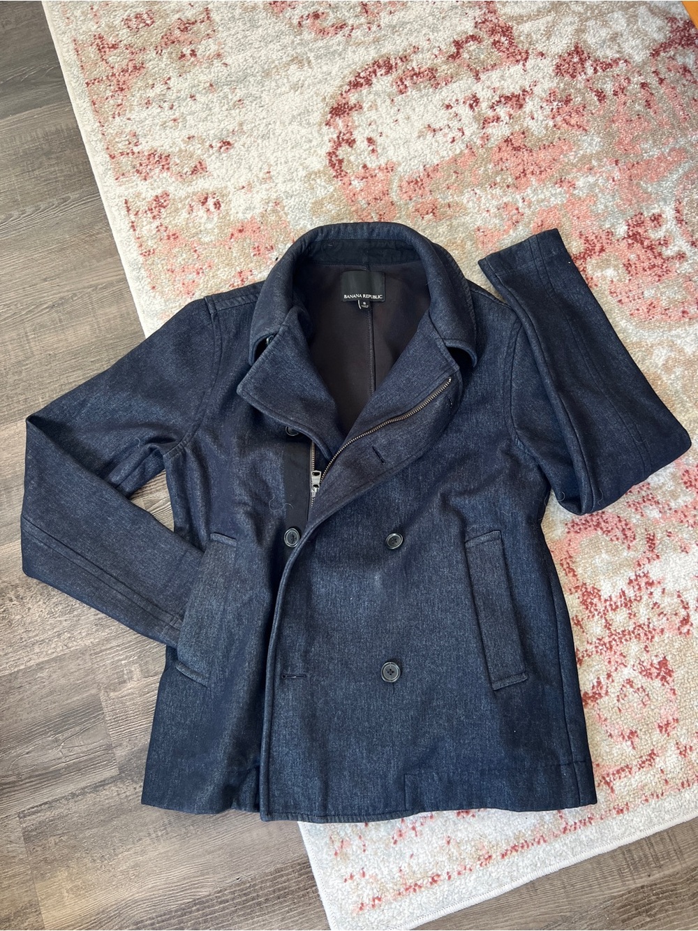Banana Republic dark denim double-breasted peacoat